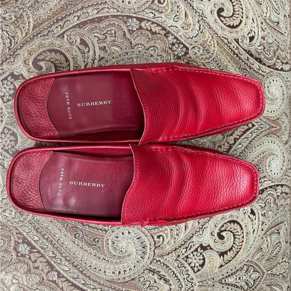 Burberry Hand Made Red Leather Slip On Squared Toe Mules Flats Shoes Size 7 - Picture 3 of 13
